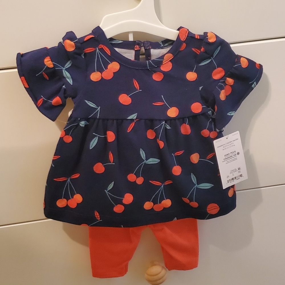 Blue top with cherries and red bottoms Just one You Size Newborn NEW W/ TAGS